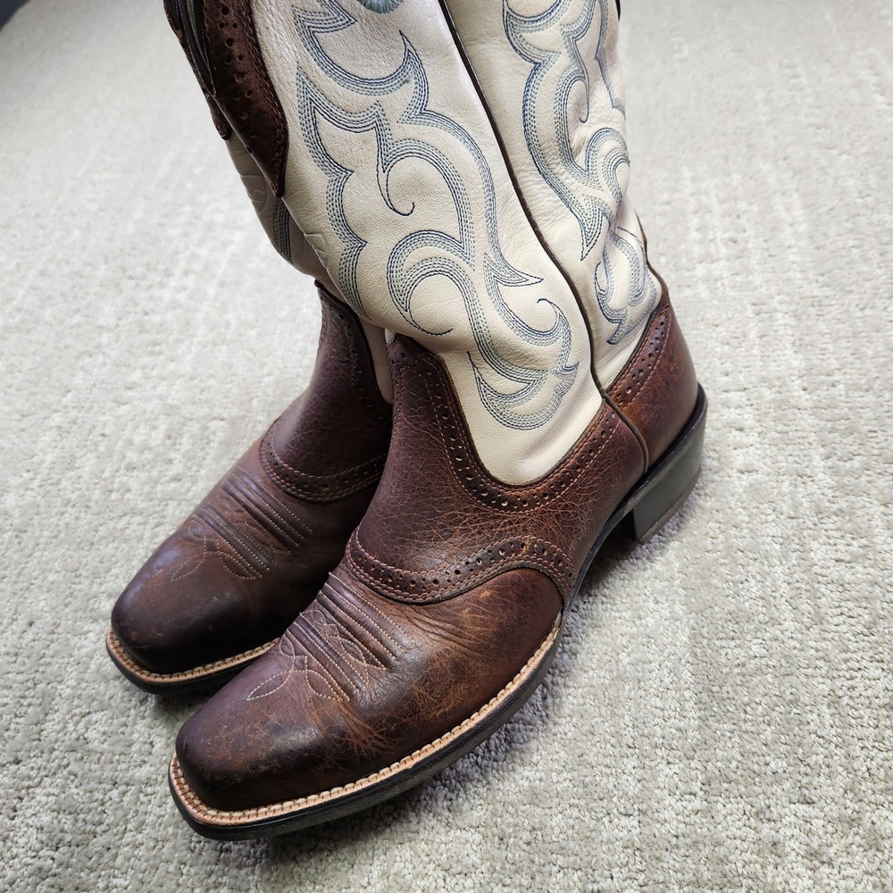 Ariat Women Brown Cream Leather Western Cowboy Boots 10006885 Square Toe Size 9B